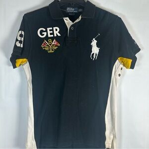 Ralph Lauren Black Polo with White Pony and Yellow Sleeve Accents